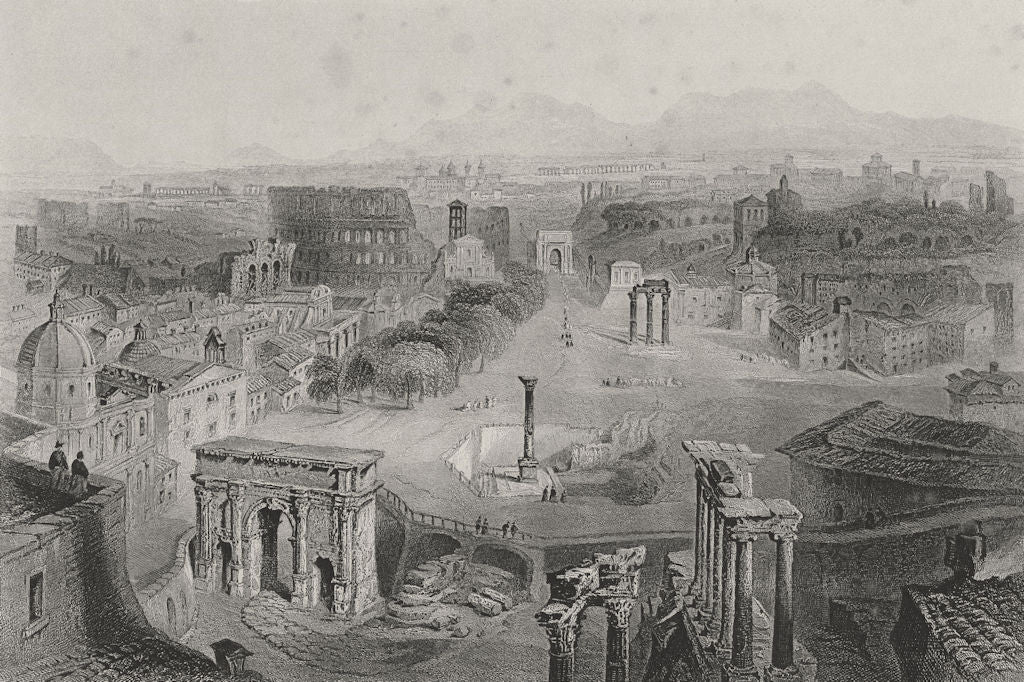ROME. From Capitoline Hill, looking, Forum-Bartlett 1847 old antique print